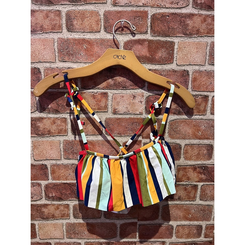 Time and Tru Women's Small Adjustable CrissCross Straps Ruffled Bathing Suit Top